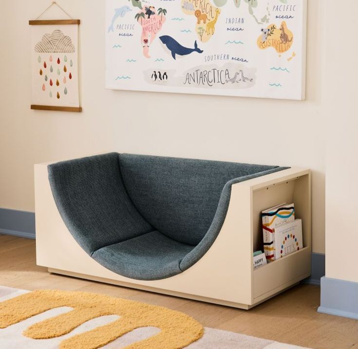 curve sofa with books stacker